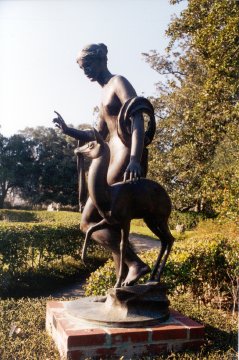 Statue of a nymph with tame fawn