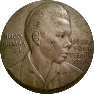 Plaque of Hugo Delmar at age 14