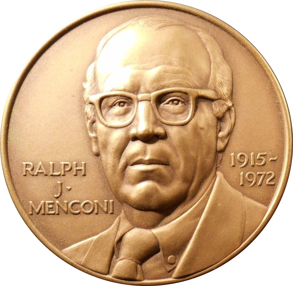 Portrait of Menconi on medal in his honor